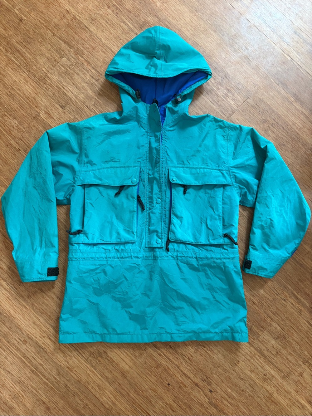 Vintage LL Bean Gore-Tex Anorak Jacket Teal Blue Pullover Hooded Made in USA